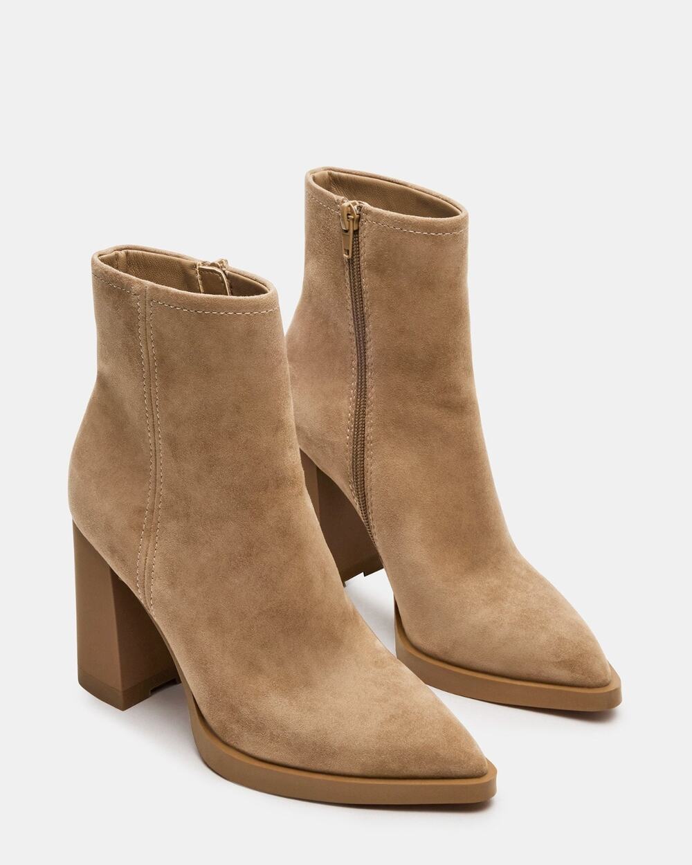 NWB Steve Madden Women's 9.5 Harden Ankle Block Heel Zip Booties Sand Suede